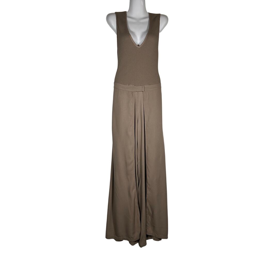 ZARA compound wrab jumpsuit wide legs sleeveless cotton beige women’s Sz M NWOT - Picture 4 of 13